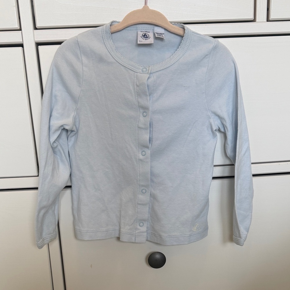 Petit Bateau Pale Blue Ribbed Cardigan